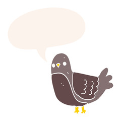 cartoon bird and speech bubble in retro style