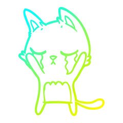 cold gradient line drawing crying cartoon cat