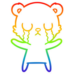 rainbow gradient line drawing crying cartoon bear