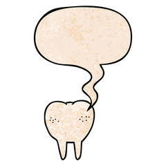 cartoon tooth and speech bubble in retro texture style