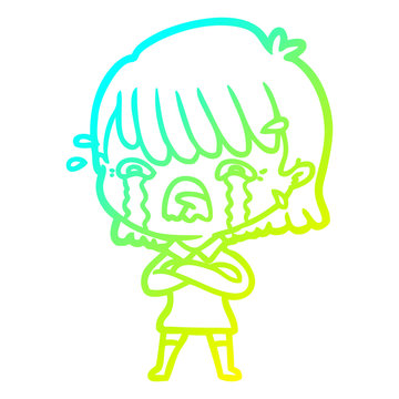 recommend clip art: cold gradient line drawing cartoon girl crying