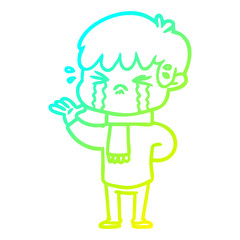 cold gradient line drawing cartoon boy crying