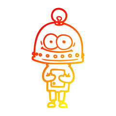 warm gradient line drawing happy carton robot with light bulb