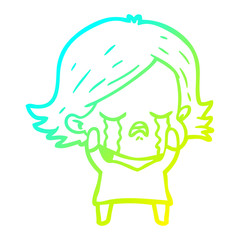cold gradient line drawing cartoon girl crying