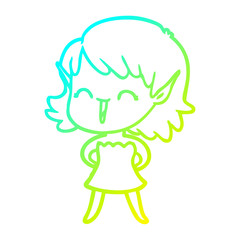 cold gradient line drawing cartoon elf girl