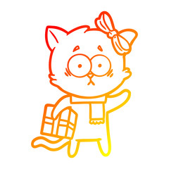 warm gradient line drawing cartoon cat