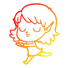 warm gradient line drawing cartoon elf girl