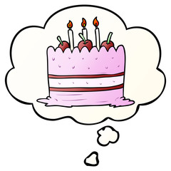 cartoon cake and thought bubble in smooth gradient style