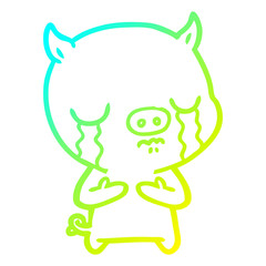 cold gradient line drawing cartoon pig crying