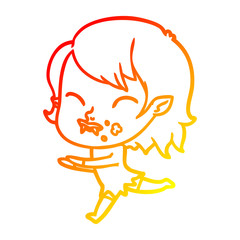 warm gradient line drawing cartoon vampire girl with blood on cheek