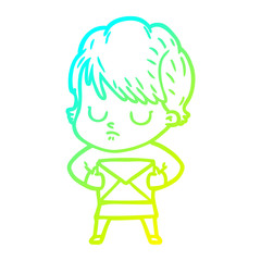 cold gradient line drawing cartoon woman