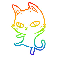 rainbow gradient line drawing cartoon cat staring