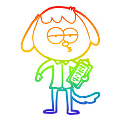 rainbow gradient line drawing cartoon bored dog in office clothes