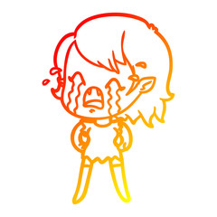 warm gradient line drawing cartoon crying vampire girl