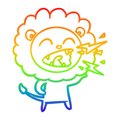 Fototapeta na wymiar rainbow gradient line drawing cartoon roaring lion