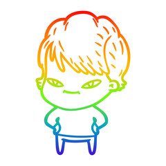rainbow gradient line drawing cartoon happy woman