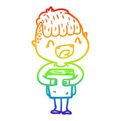 rainbow gradient line drawing cartoon happy boy with new books