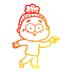 warm gradient line drawing cartoon happy old woman