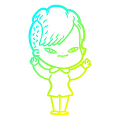 cold gradient line drawing cute cartoon girl with hipster haircut