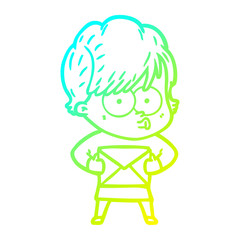 cold gradient line drawing cartoon woman