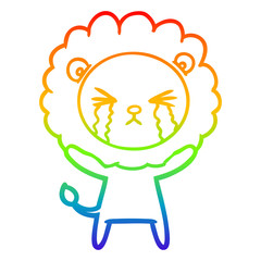 rainbow gradient line drawing cartoon crying lion