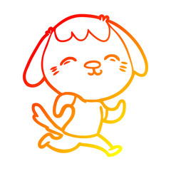 warm gradient line drawing happy cartoon dog running