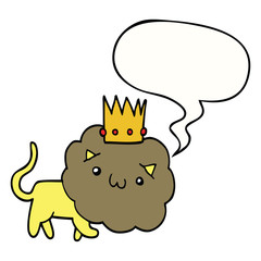cartoon lion and crown and speech bubble