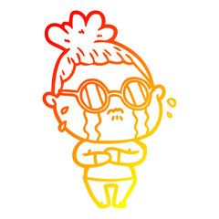 warm gradient line drawing cartoon crying woman wearing spectacles