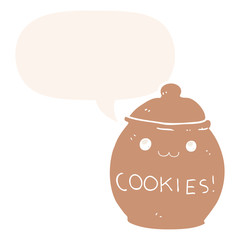 cartoon cookie jar and speech bubble in retro style