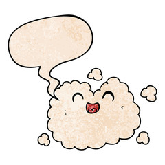 cartoon happy smoke cloud and speech bubble in retro texture style