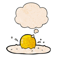 cartoon fried egg and thought bubble in grunge texture pattern style