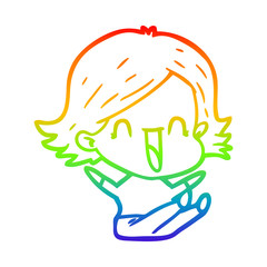 Obraz premium rainbow gradient line drawing cartoon laughing woman
