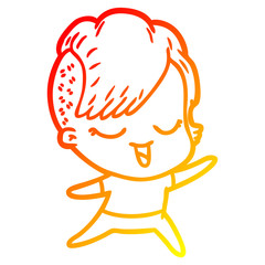 warm gradient line drawing happy cartoon girl