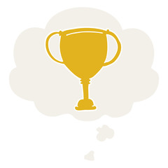 cartoon sports trophy and thought bubble in retro style