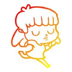 warm gradient line drawing cartoon indifferent woman running