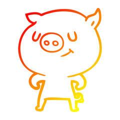 warm gradient line drawing happy cartoon pig