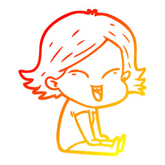Obraz premium warm gradient line drawing happy cartoon girl