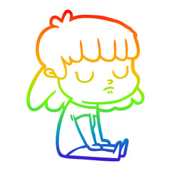 rainbow gradient line drawing cartoon indifferent woman