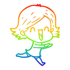 rainbow gradient line drawing cartoon happy woman