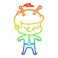 rainbow gradient line drawing friendly cartoon spaceman