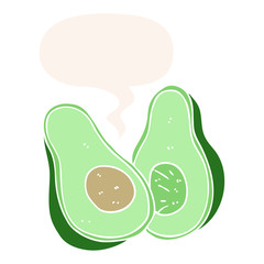 cartoon avocado and speech bubble in retro style