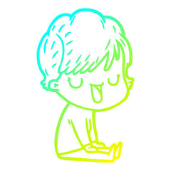 cold gradient line drawing cartoon woman talking
