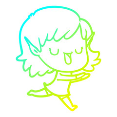 cold gradient line drawing cartoon elf girl