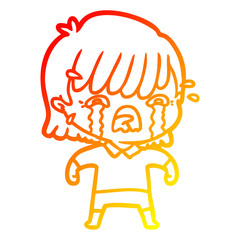 warm gradient line drawing cartoon girl crying
