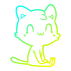 cold gradient line drawing cartoon happy cat
