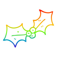 rainbow gradient line drawing cartoon xmas holly