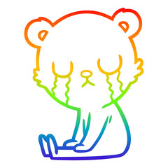 rainbow gradient line drawing crying polar bear cartoon