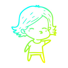 cold gradient line drawing cartoon woman