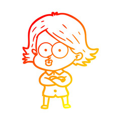 warm gradient line drawing cartoon girl pouting