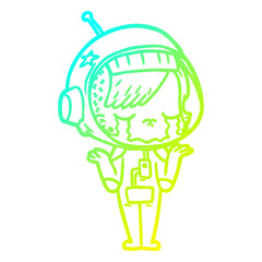 cold gradient line drawing cartoon crying astronaut girl